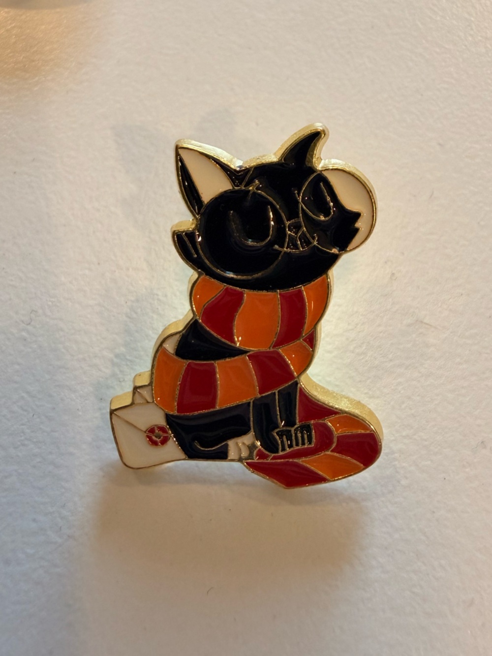 Cute Black Harry Potter Cat in Gryffindor Scarf with Hogwarts Letter Enamel Pin